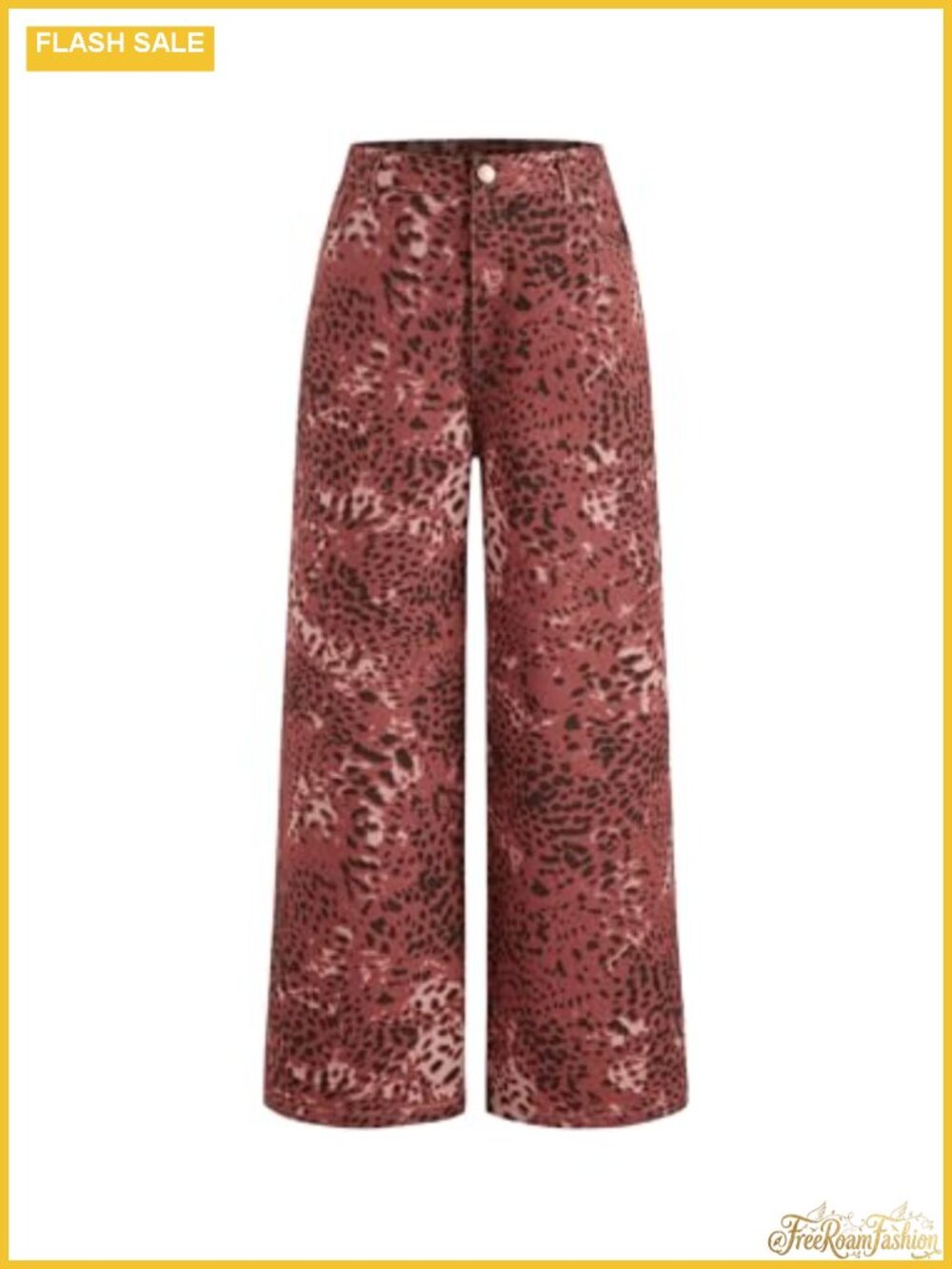 Leopard Wide Leg Pants Women's Cotton Jeans Casual Animal Print